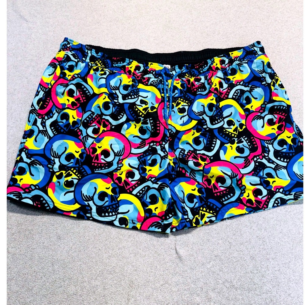 No Boundaries Mens 3XL Swim Trunks Neon Skull Print‎ Board Shorts Mesh Lined